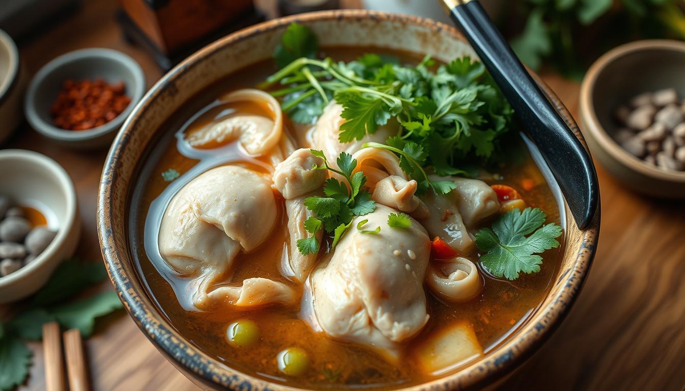 剝 皮 辣椒 雞腿 湯